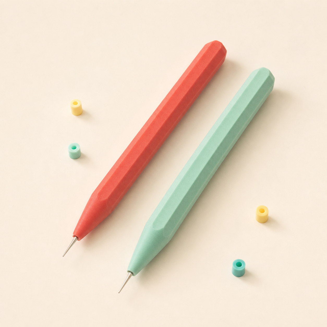 Pixology red and green 3D printed positioning pens for mini fuse beads