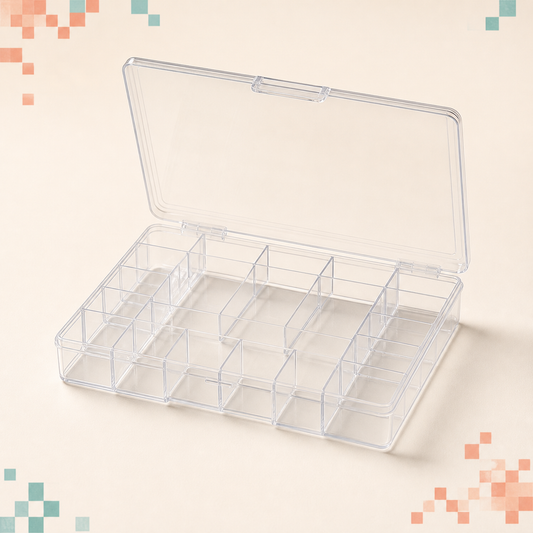 Empty clear compartment organiser box for mini fuse beads and craft tools