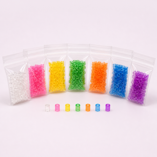 Seven jelly transparent 2.6 mm mini fuse bead refill colours